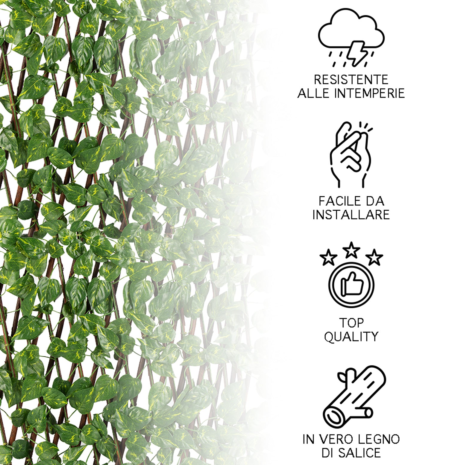 Siepe Artificiale Legno Salice Naturale Con Foglie Edera Finta Traliccio Estensibile 1 x 2 Mt Divisorio Ringhiera Frangivento Frangivista