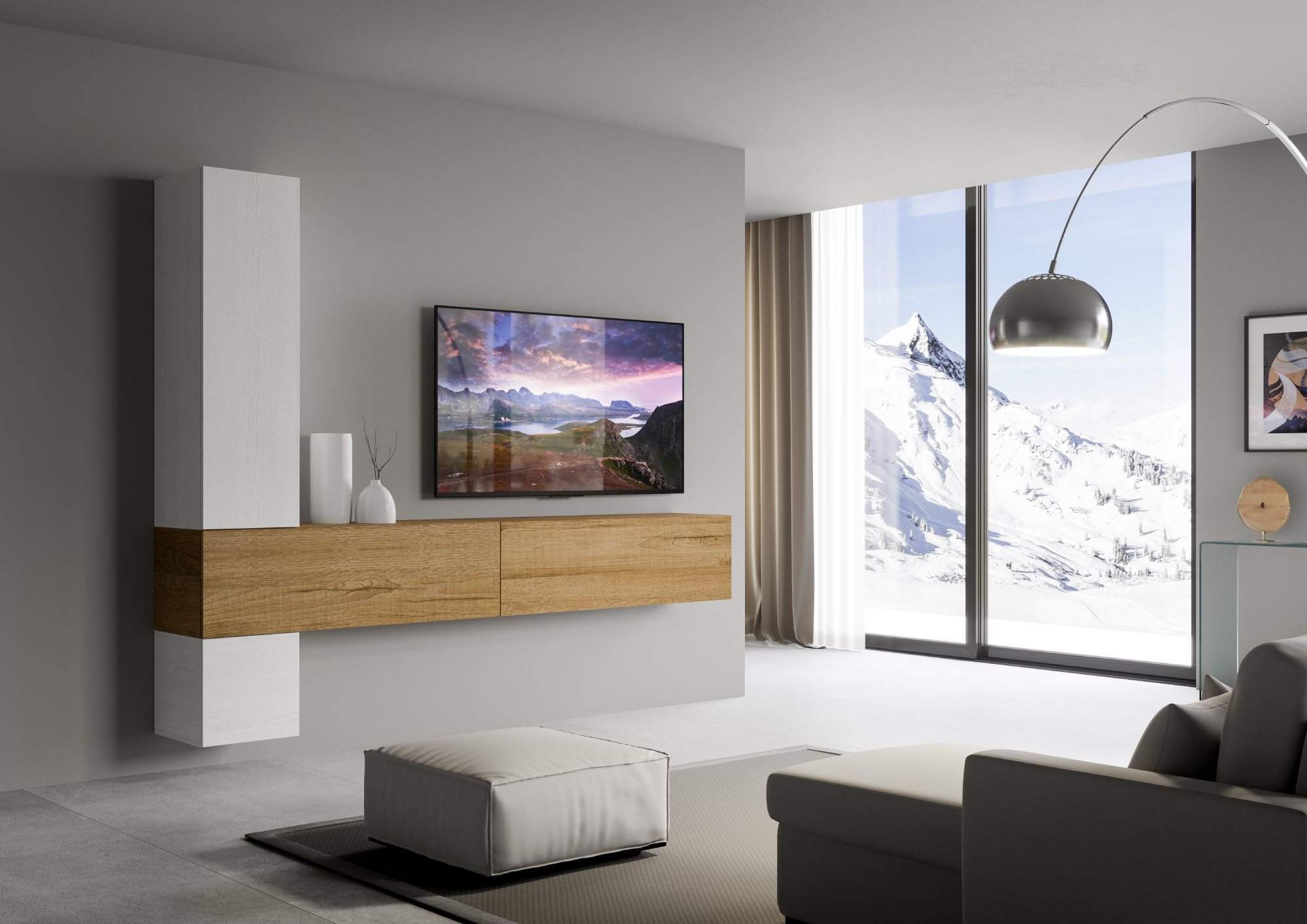 Composizione parete soggiorno A113 L.268 H.214 P.39,2 - ISOKA