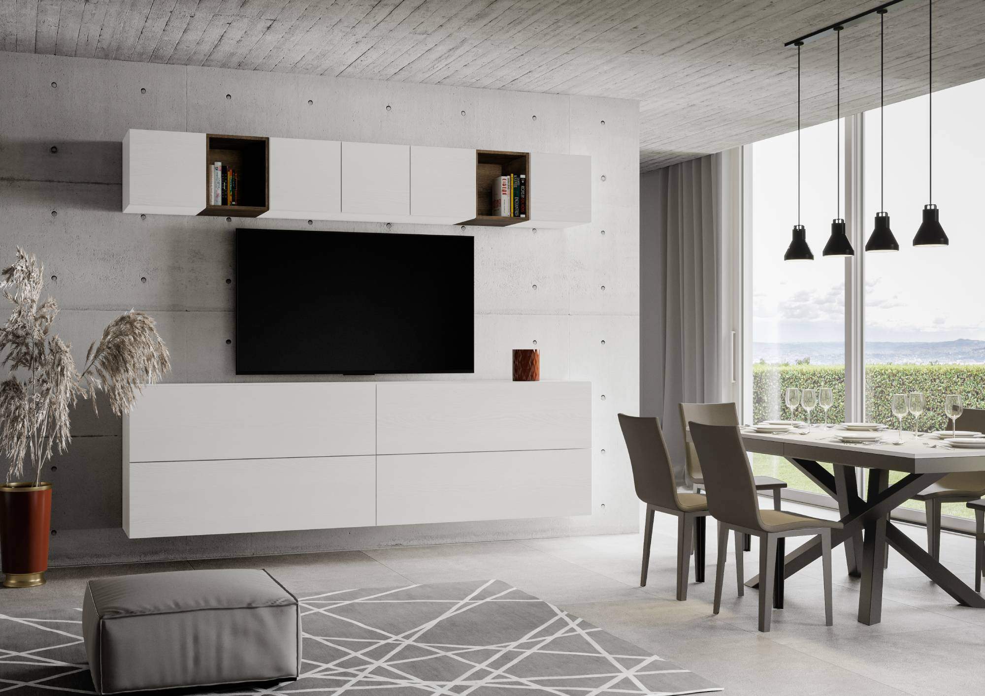 Composizione parete soggiorno A104 L.268 P.39,2 - ISOKA