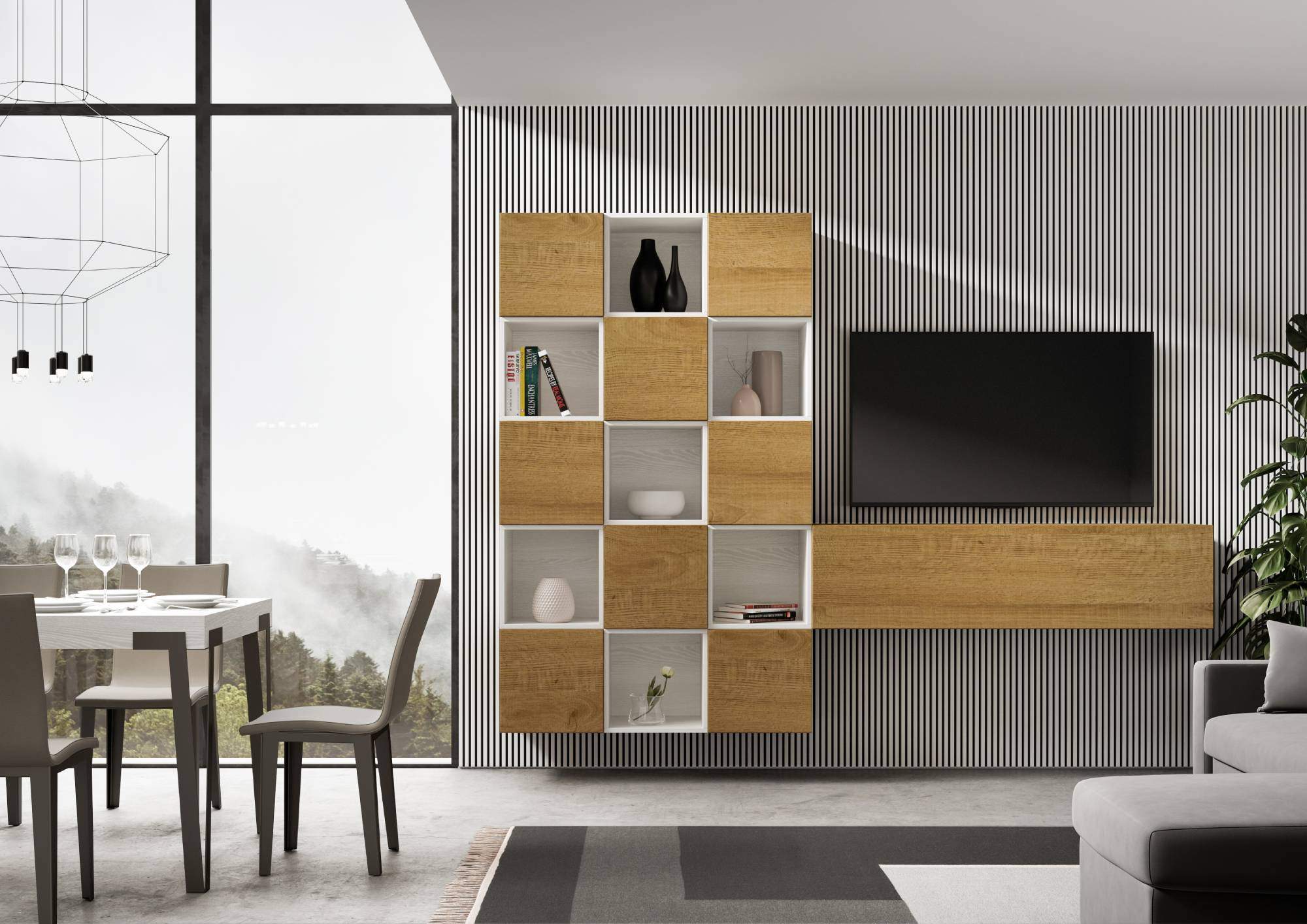 Composizione parete soggiorno A101 L.274 H.200 P.39,2 - ISOKA