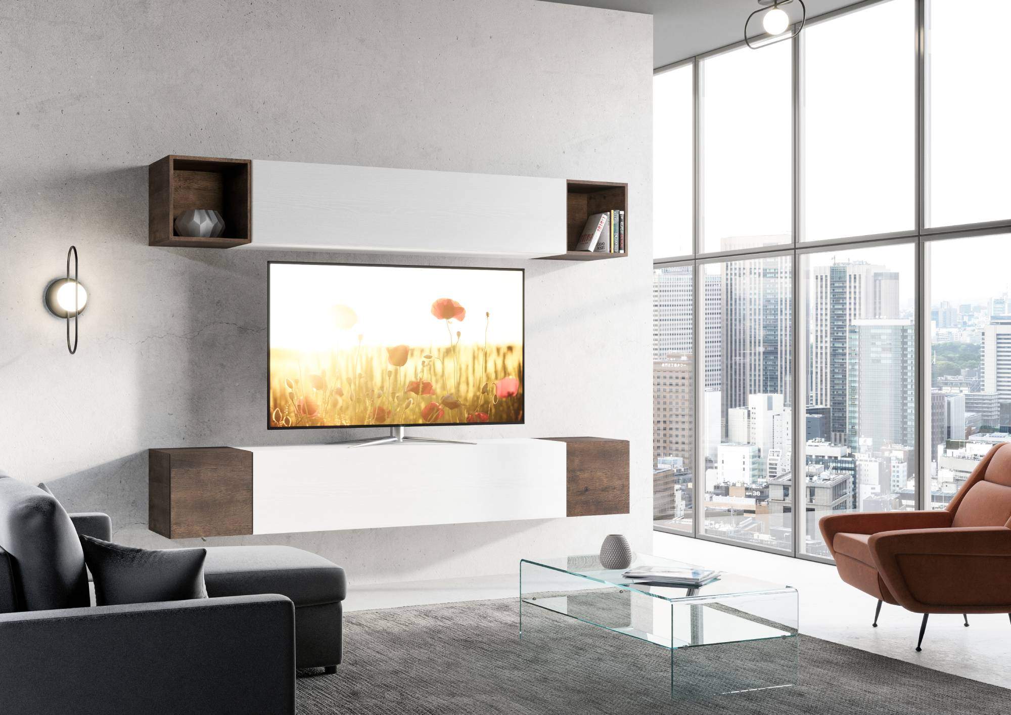 Composizione parete soggiorno A38 L.254 P.39,2 - ISOKA