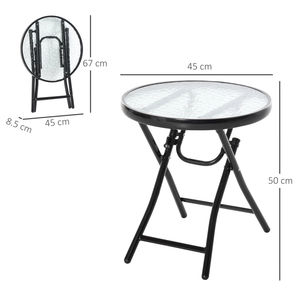 Tavolino a rotonda Tavolo pieghevole Tavolo da giardino con piano in vetro ?45cm in metallo Nero per balcone e terrazza