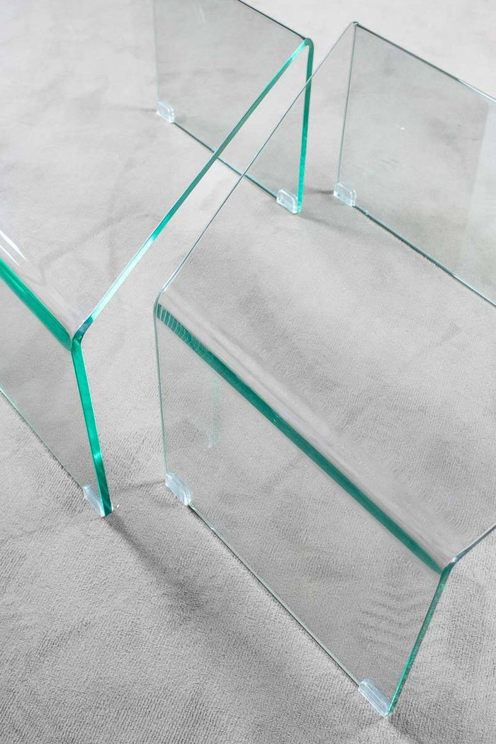 Coppia tavolini in vetro Mercury L.70 P.60 H.36 uniti L.110 P.60 H.36