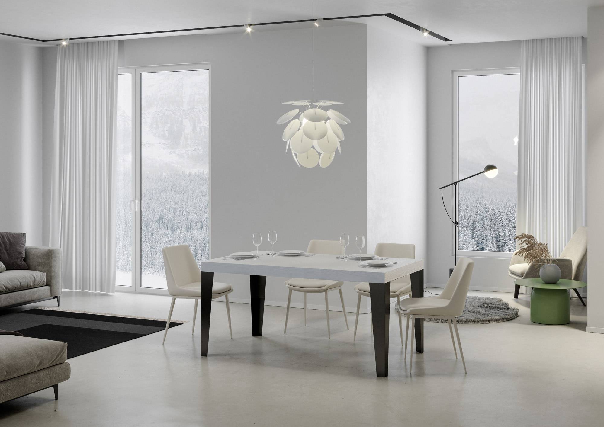 Tavolo da Pranzo Flame Fix 90x180 in Nobilitato e Ferro Colore: Bianco Frassinato