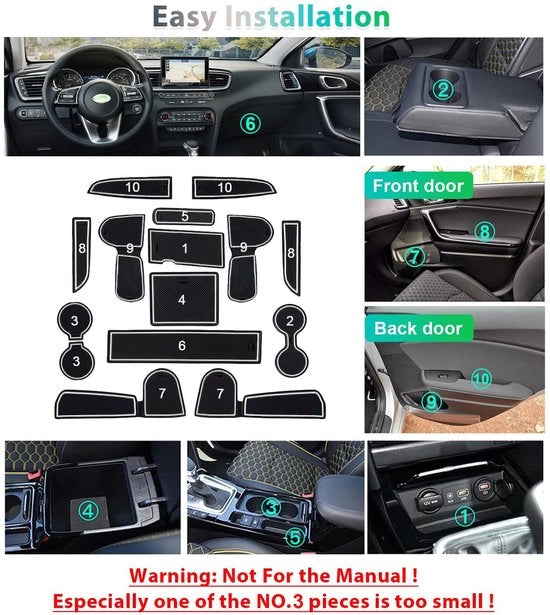 Pavimenti antiscivolo per console centrale, mattonelle in gomma per sostegno console centrale compatibili con accessori Kia Ceed XCeed (bianco)