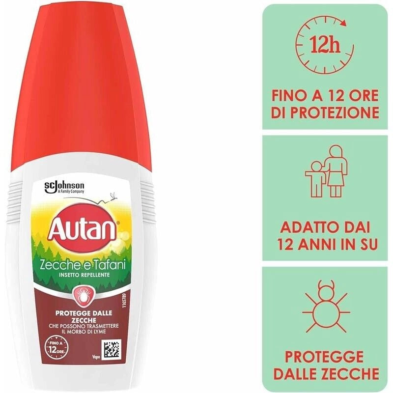 AUTAN SPRAY ANTIZECCHE ANTIZANZARE E TAFANI FINO A 3 ORE DI PROTEZIONE DAI TAFANI E 12 DALLE ZECCHE 100 ML