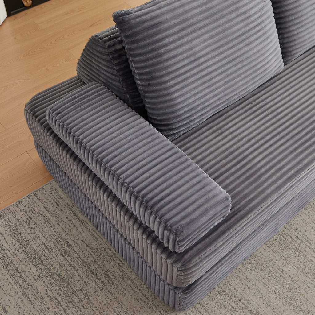 Divano modulare ULEVR 211,5 cm in velluto a coste grigio con schienali e braccioli mobili
