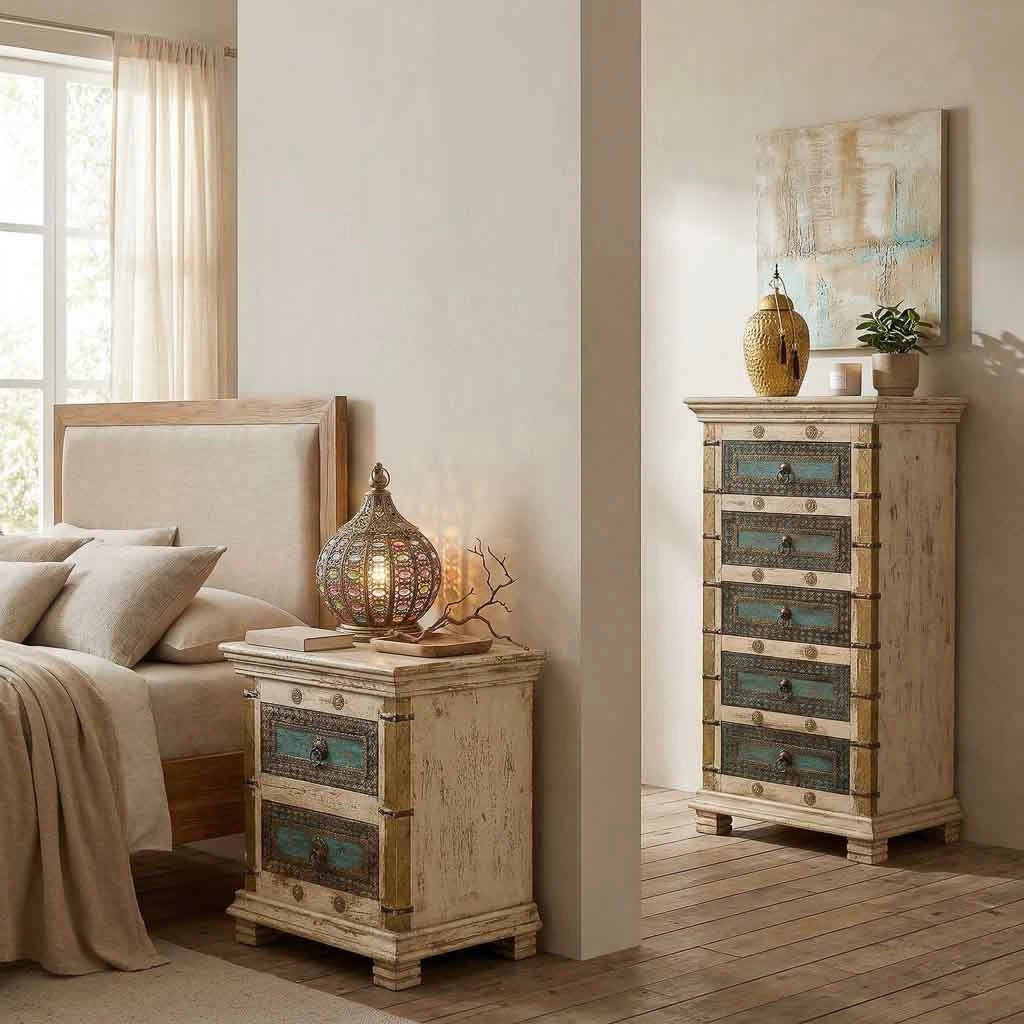 Settimanale in legno artigianale, 50x40x100h cm, bianco