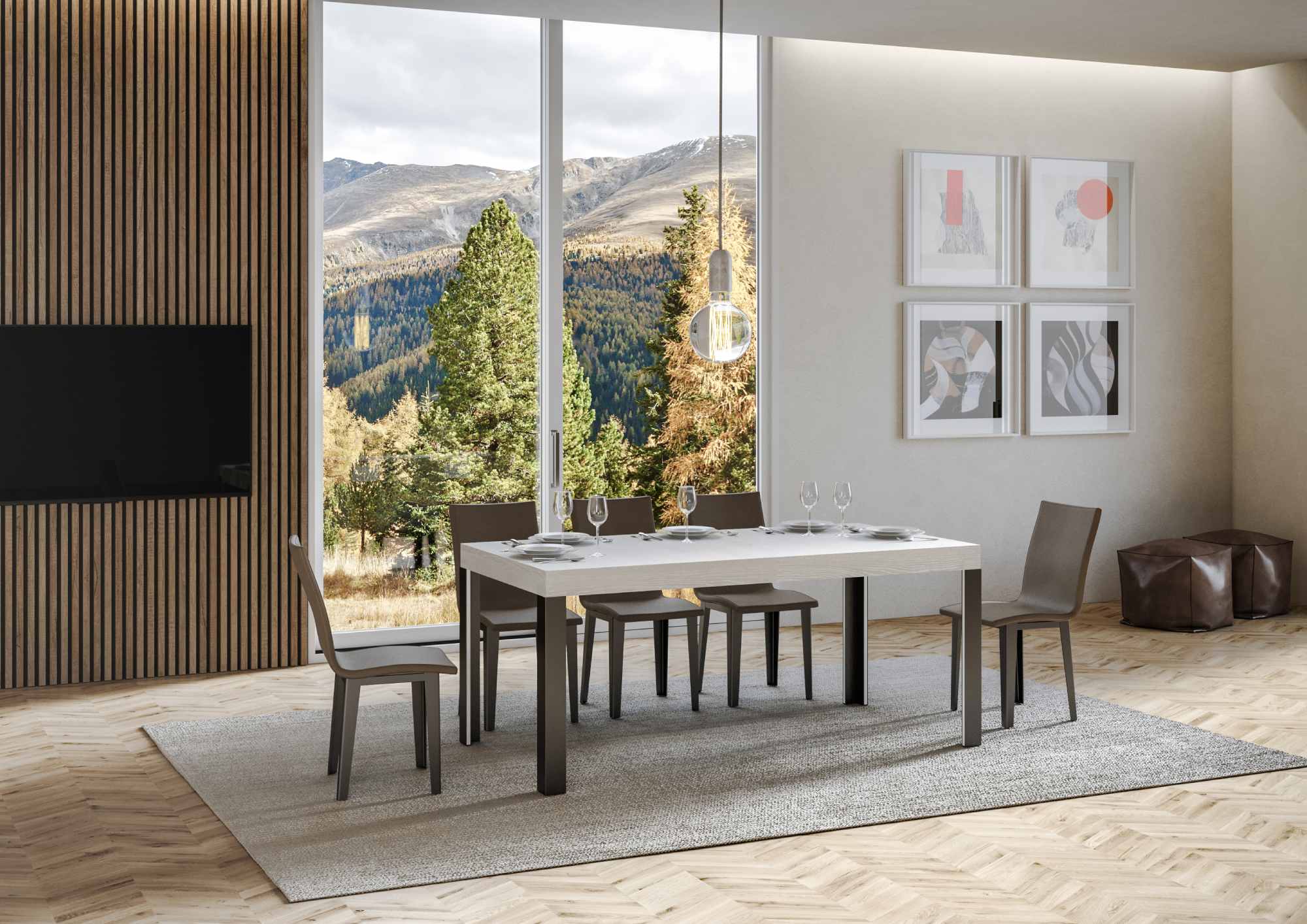 Tavolo da Pranzo Fix 90x180 in Nobilitato e Ferro Colore: Bianco Frassinato