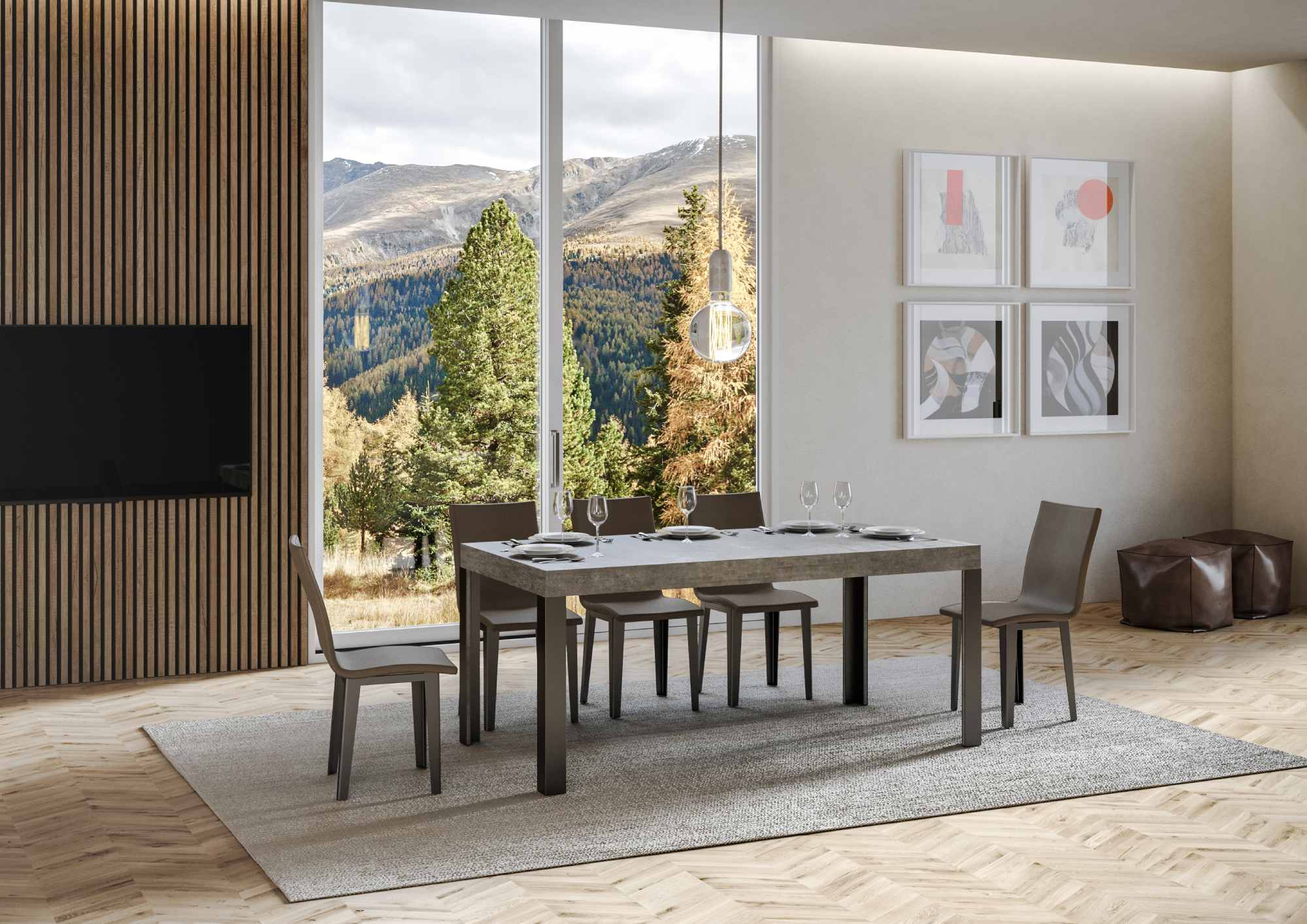 Tavolo da Pranzo Fix 90x180 in Nobilitato e Ferro Colore: Cemento