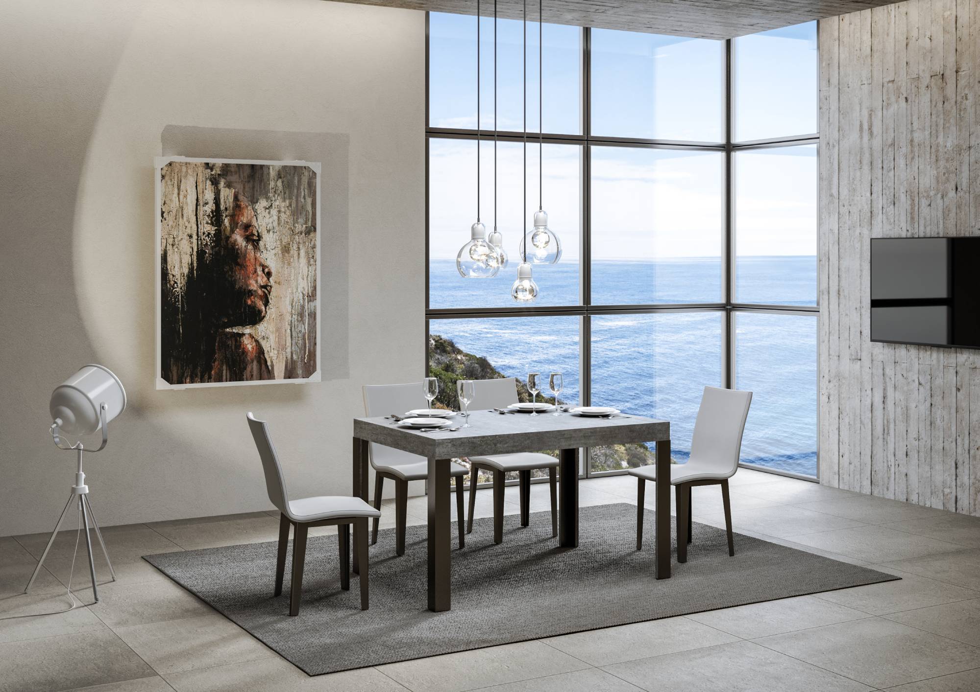 Tavolo da Pranzo Fix 90x130 in Nobilitato e Ferro Colore: Cemento