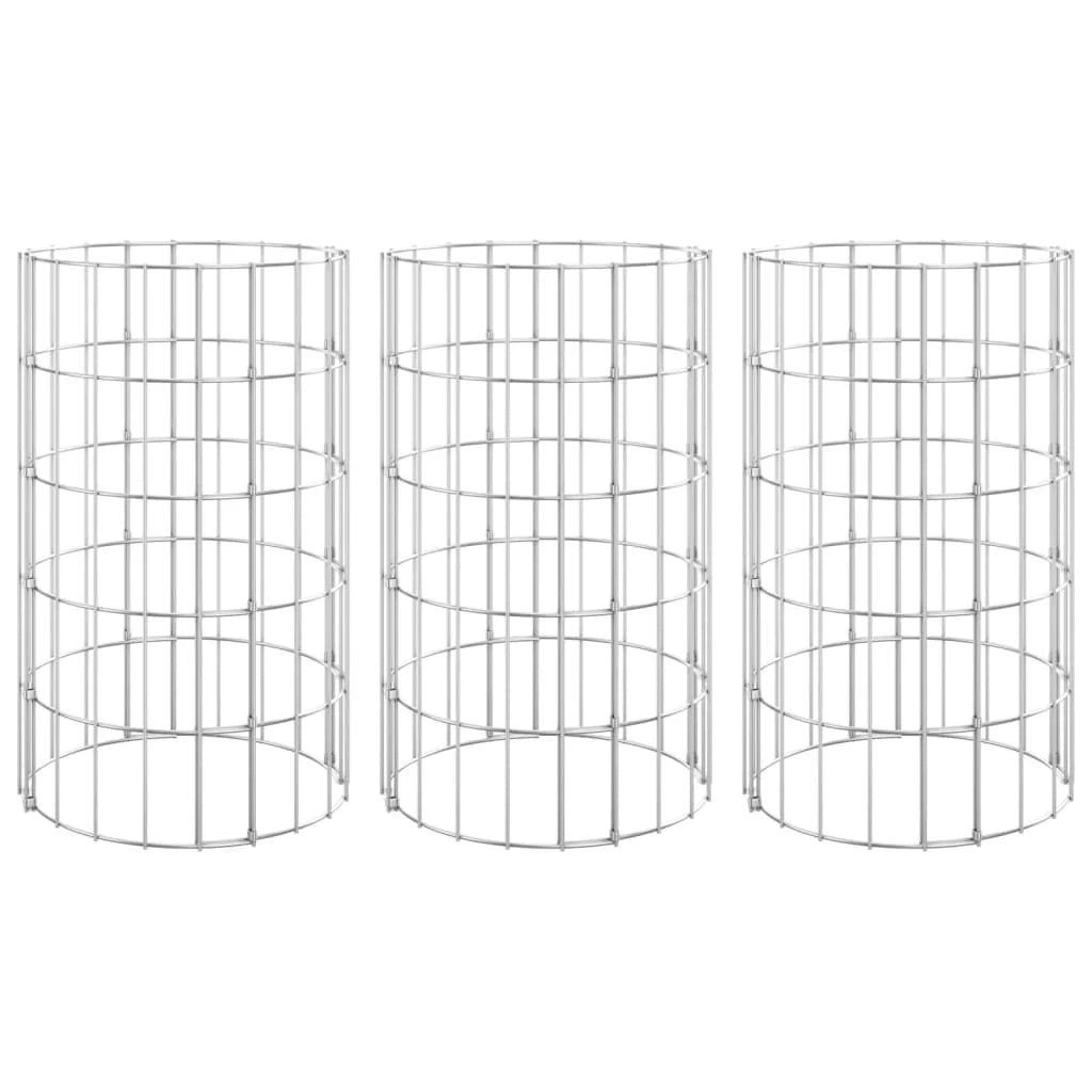 Gabbione rialzato circolare 3 pezzi acciaio zincato Ø30 x 50 cm argento 02_0039900