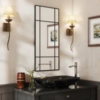 Specchio da Parete Stile Finestra con Montaggio Verticale e Orizzontale, 110x50cm, Nero