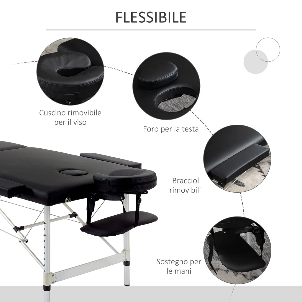 Lettino da Massaggio Fisioterapia 1 Snodo 185x70,1x80 cm in Legno  Nero