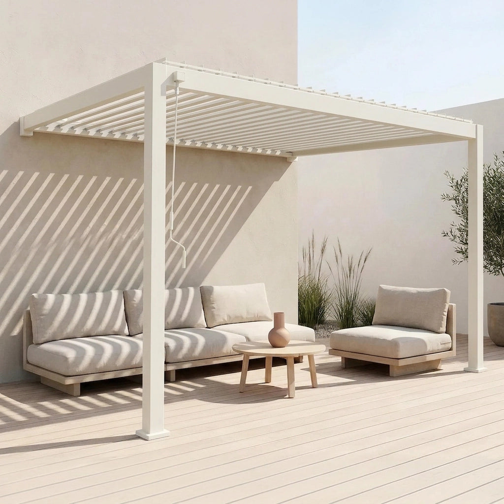 Pergola bioclimatica 3x4m in alluminio addossata, lame orientabili ,
