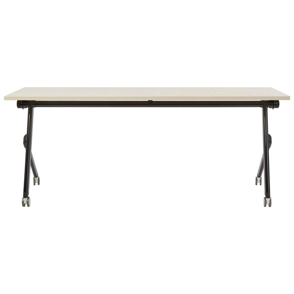 Scrivania rettangolare pieghevole con rotelle portatile con struttura in metallo marrone chiaro e nero 180 x 60 stile moderno
