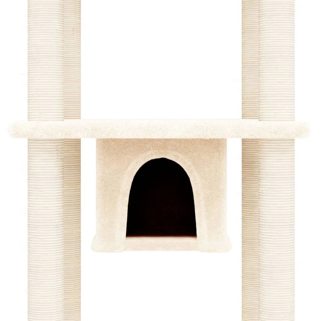 Tiragraffi per gatti Mobili per arrampicata su torre Tiragraffi piattaforma da arrampicata con tiragraffi in sisal 169 cm crema 02_0022496