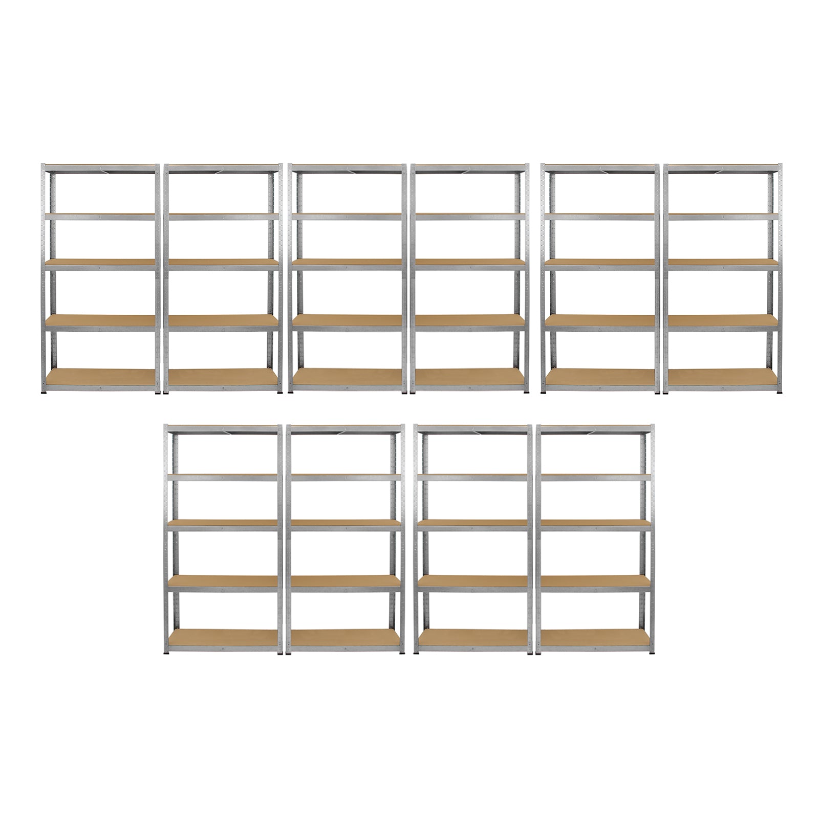 10 Scaffali in Acciaio Senza Bulloni Galwix Grigi Larghi 90cm per Magazzino