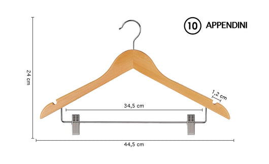Grucce In Legno Naturale Con Clip Regolabili 10 Pezzi Appendino Armadio Appendiabiti Pantaloni Gonne Giacche Gancio Girevole 360°