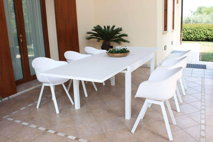 DEREK - set tavolo da giardino con sedie in alluminio cm 135/270x90x75 h