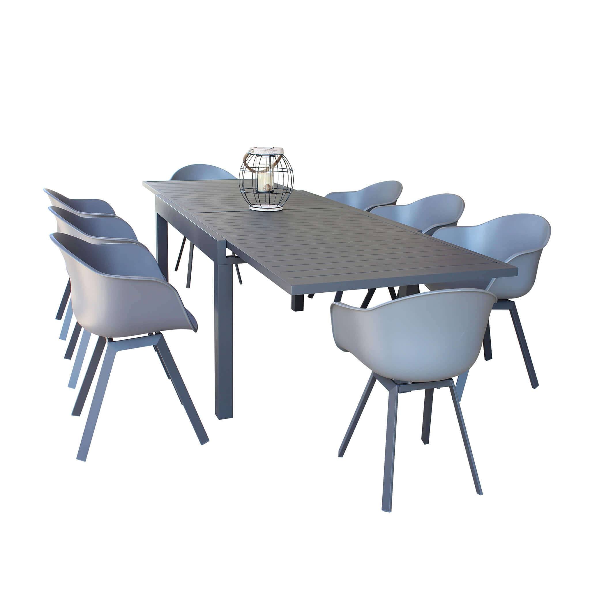 DEREK - set tavolo da giardino con sedie in alluminio cm 135/270x90x75 h