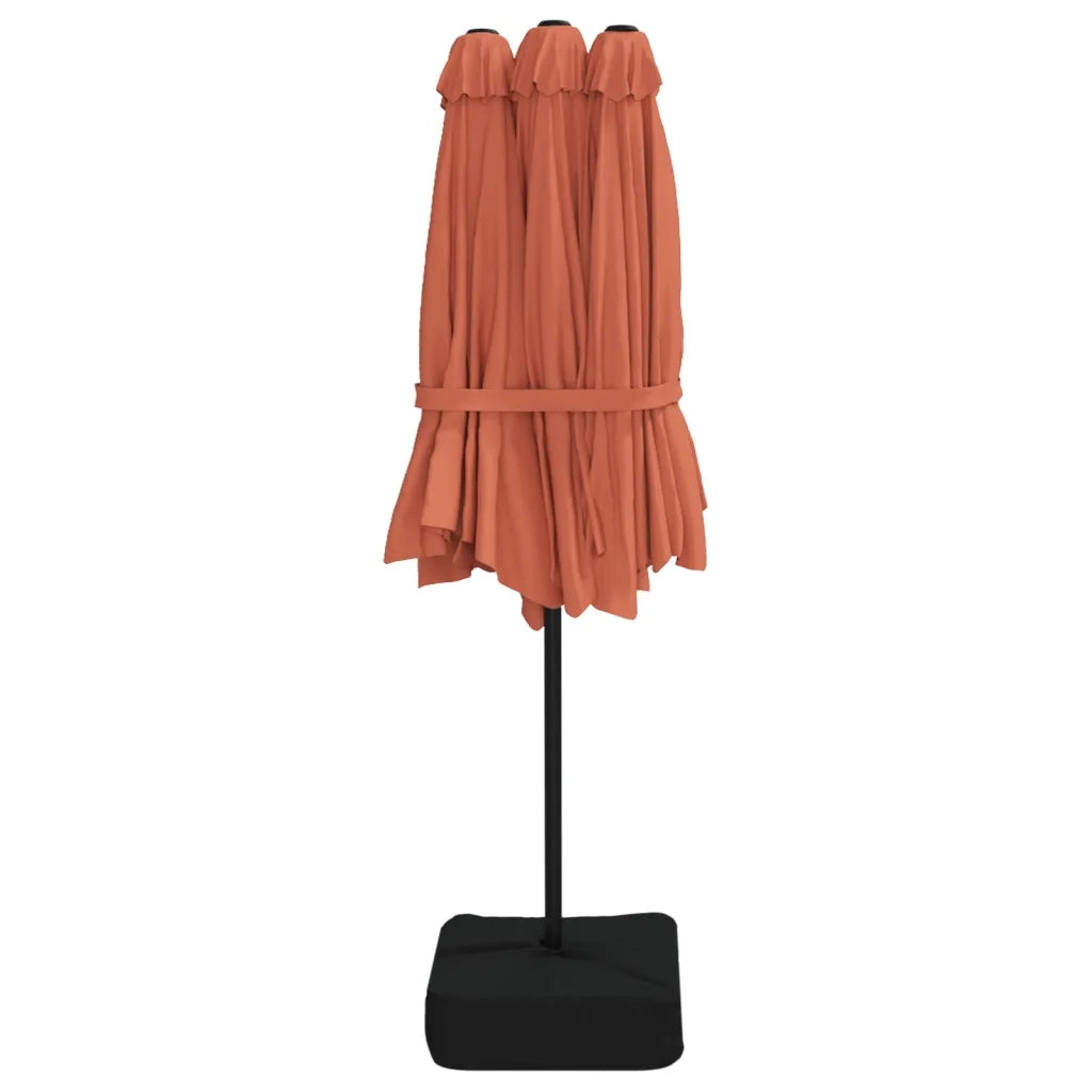 Ombrellone da giardino a doppia testa con illuminazione a LED 449 x 265 x 245 cm atmosfera calda design moderno poliestere color terracotta 02_0047382