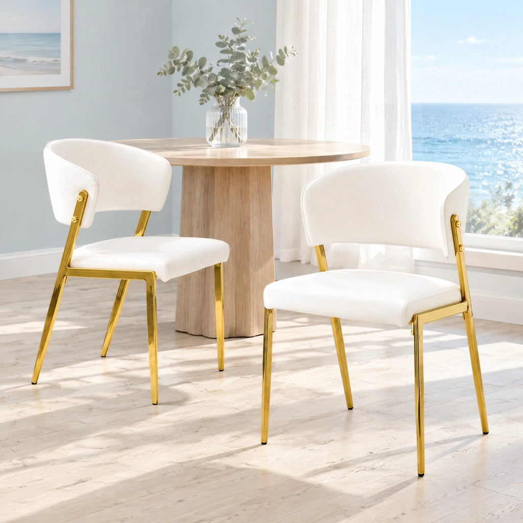 Sedia da pranzo moderna imbottita in PU bianca
