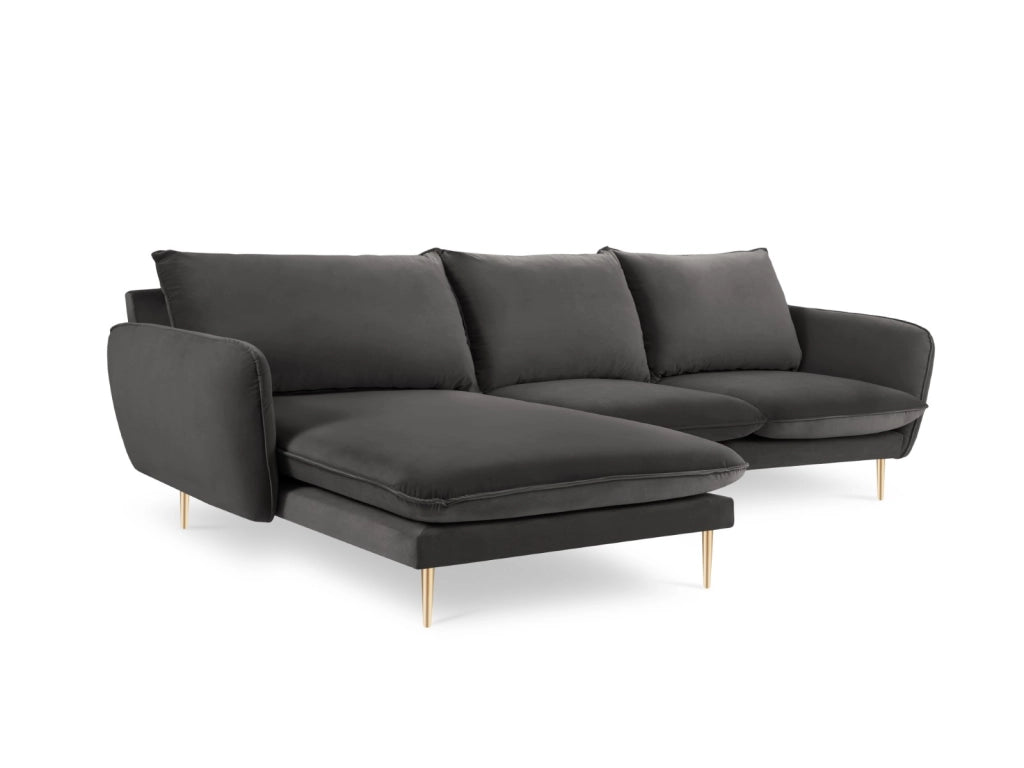 Cosmopolitan Design - Divano angolare sinistro "Vienna" 5 posti in velluto grigio scuro 