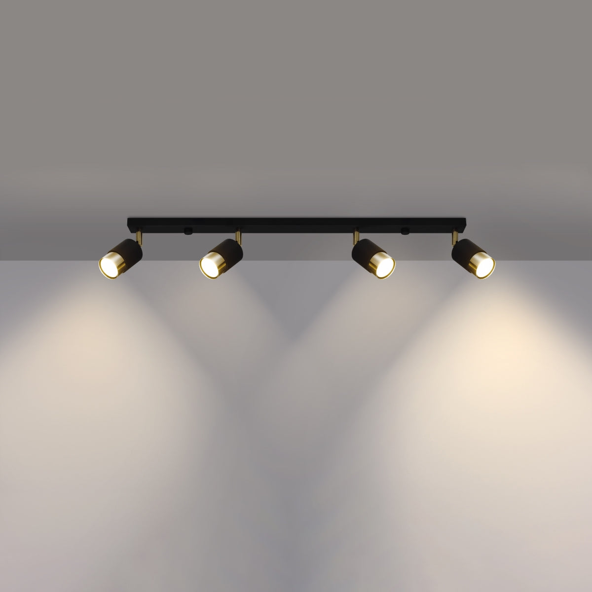 Lampada da soffitto a LED moderna in acciaio nero e oro regolabile a 4 luci Nero