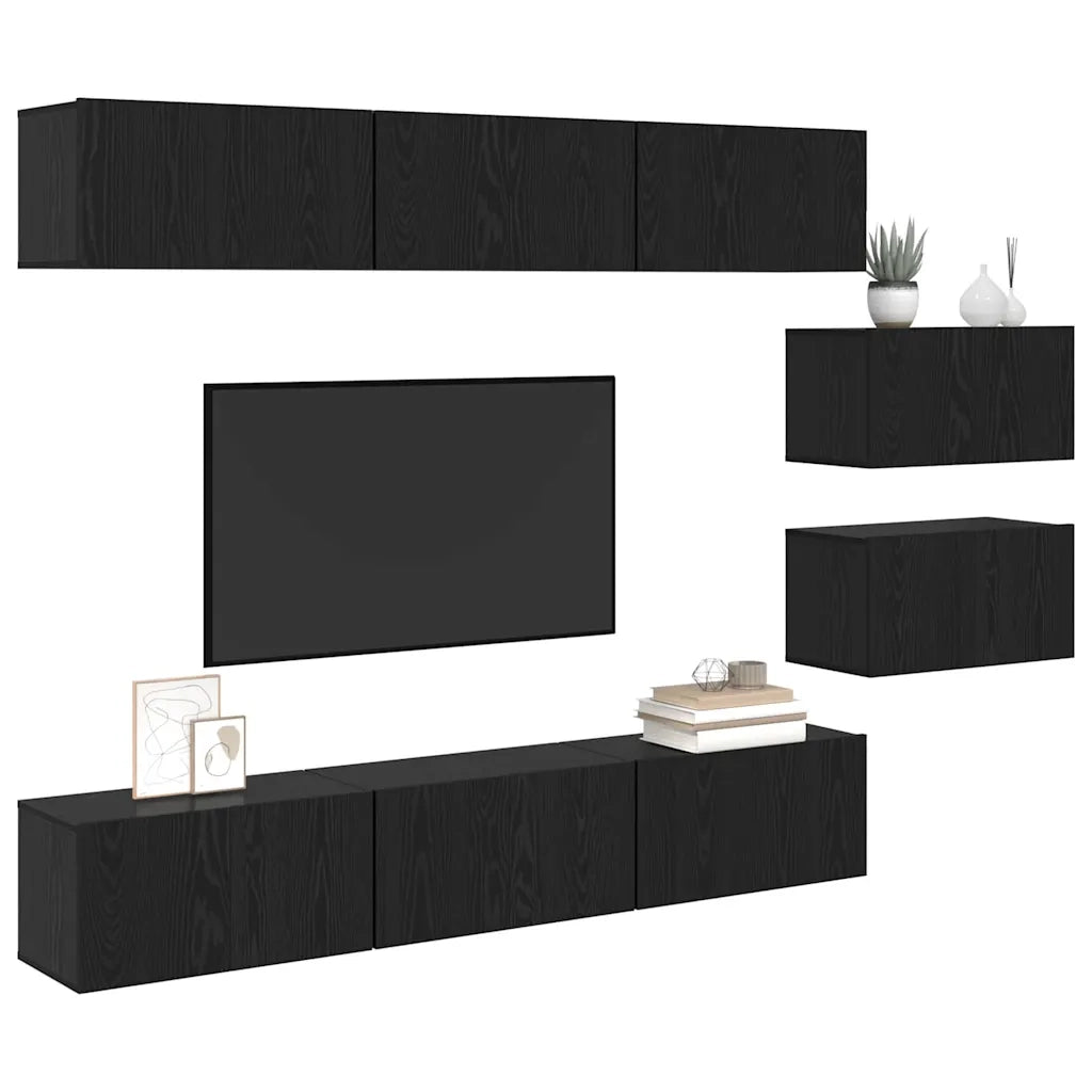 Set mobile TV Montaggio a parete Rovere Nero Legno multistrato 3393352
