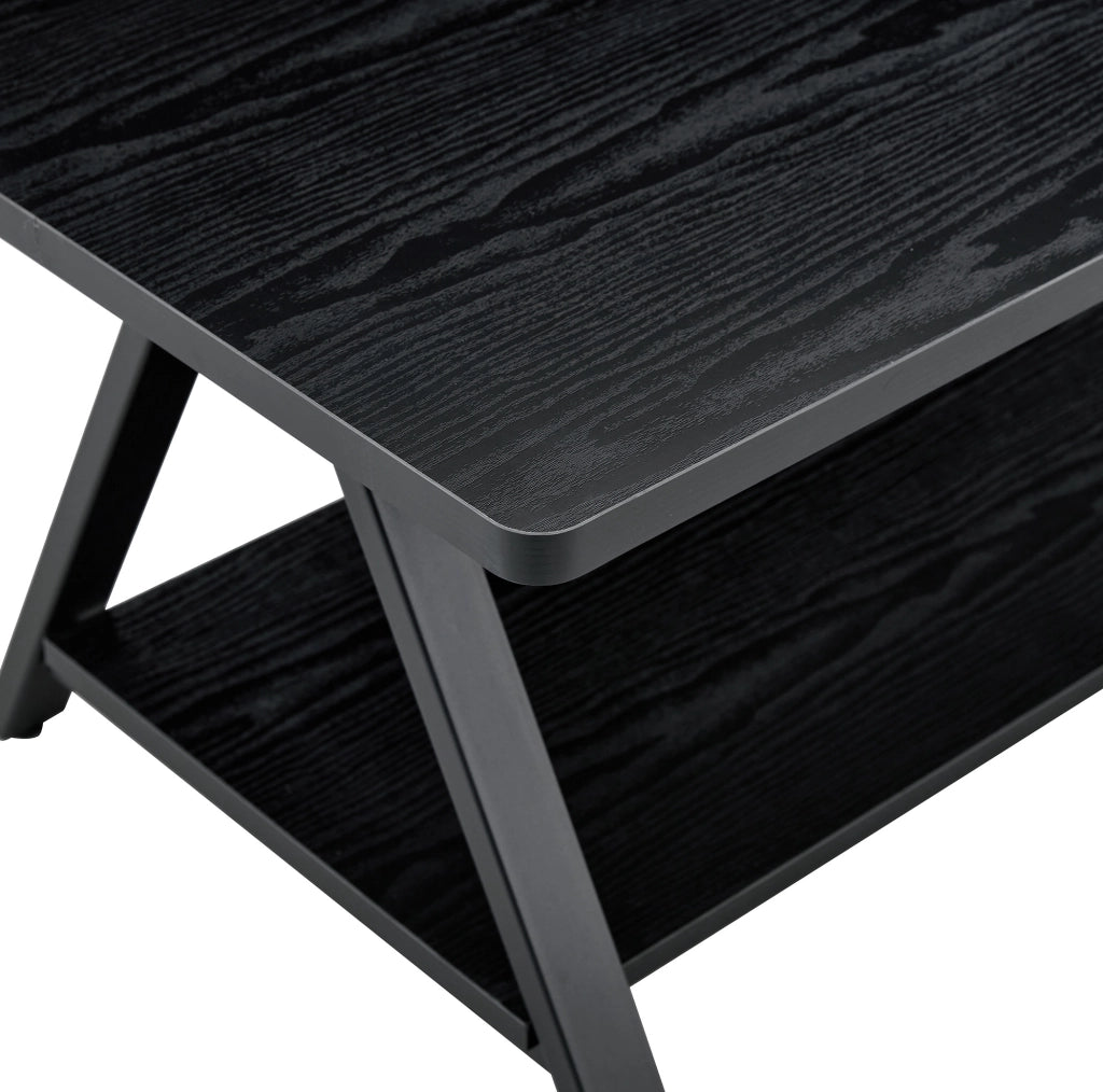Tavolino da caffè 110x57x44.5 cm con doppio spazio contenitivo in MDF e metallo nero