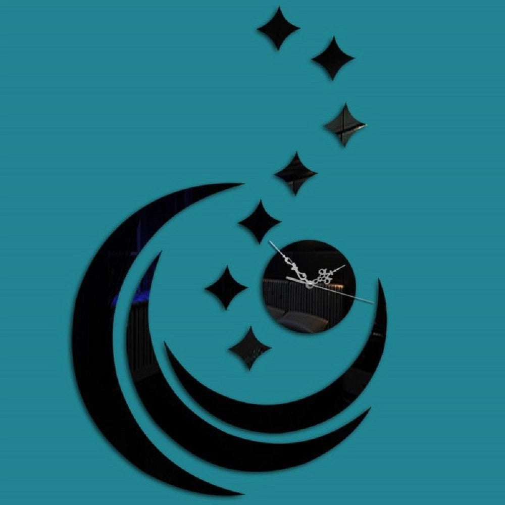 Trade Shop - Orologio 3d Moderno Luna Adesivo Muro Effetto Specchio Parete Casa Bar Ufficio -