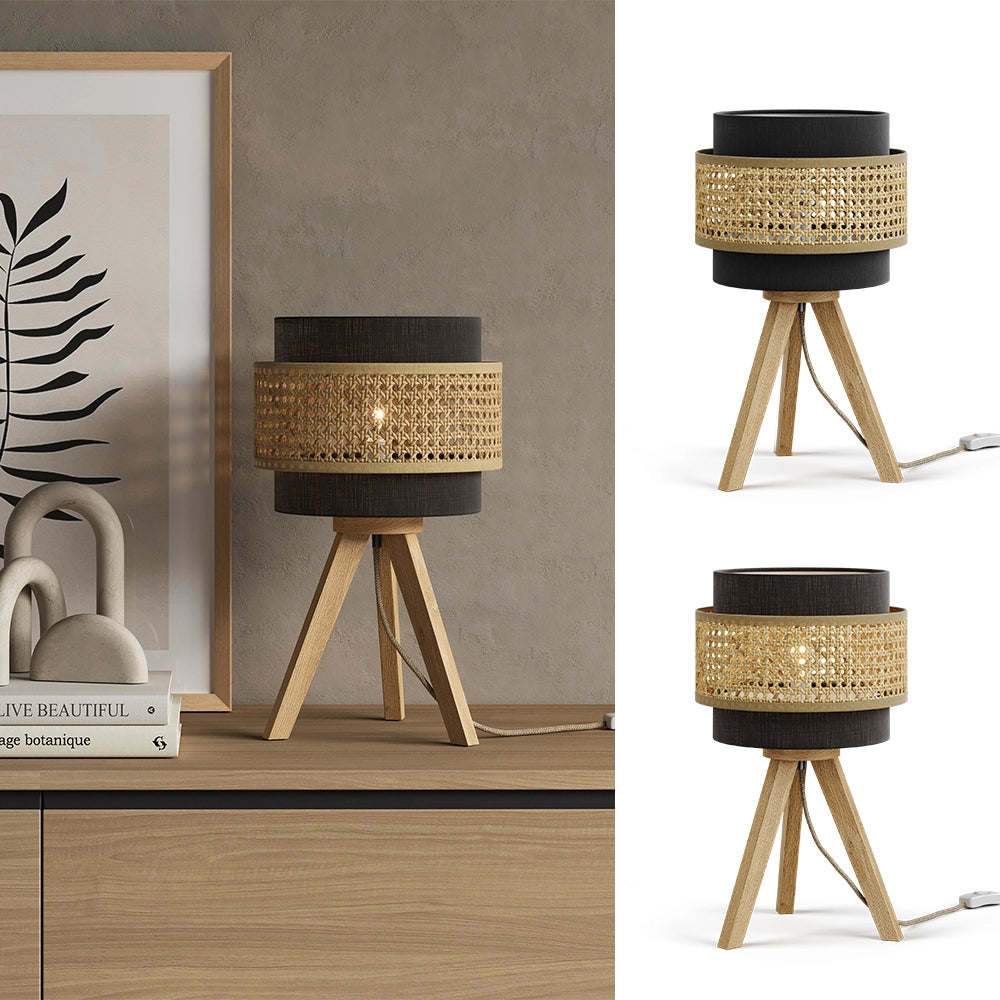 Vicco Lampada da tavolo Rattan/nero 26 x 45 cm con supporto