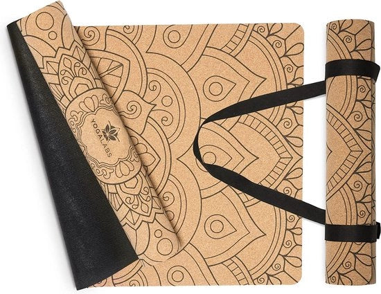 Mat di yoga premium in cura e gomma naturale | Set con cintura per yoga 2-in-1 | 100% sostenibile e non tossico | Mat di ginnastica naturale e antiscivolo | 183 x 61 x 0,4 cm