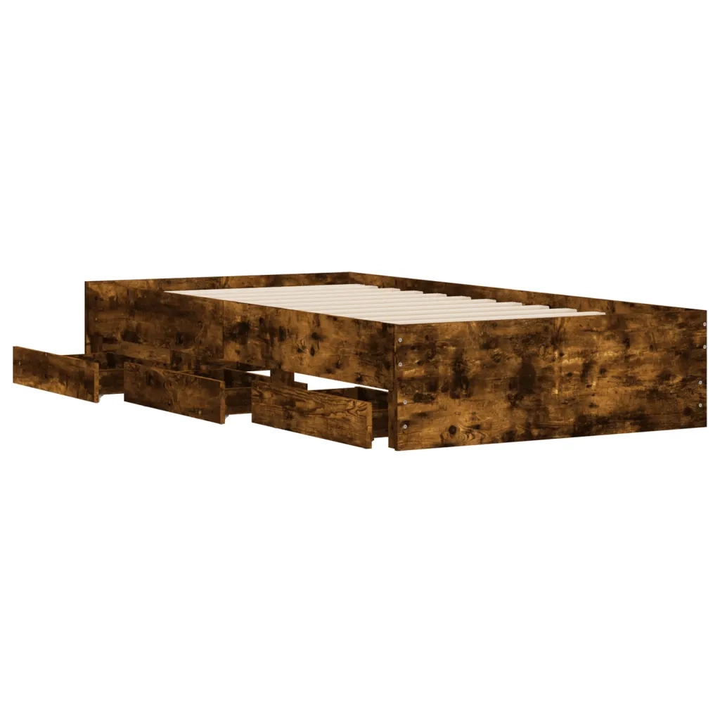 Giroletto con Cassetti-Struttura Letto con contenitore Rovere Fumo 90x200 cm Legno Multistrato 411444