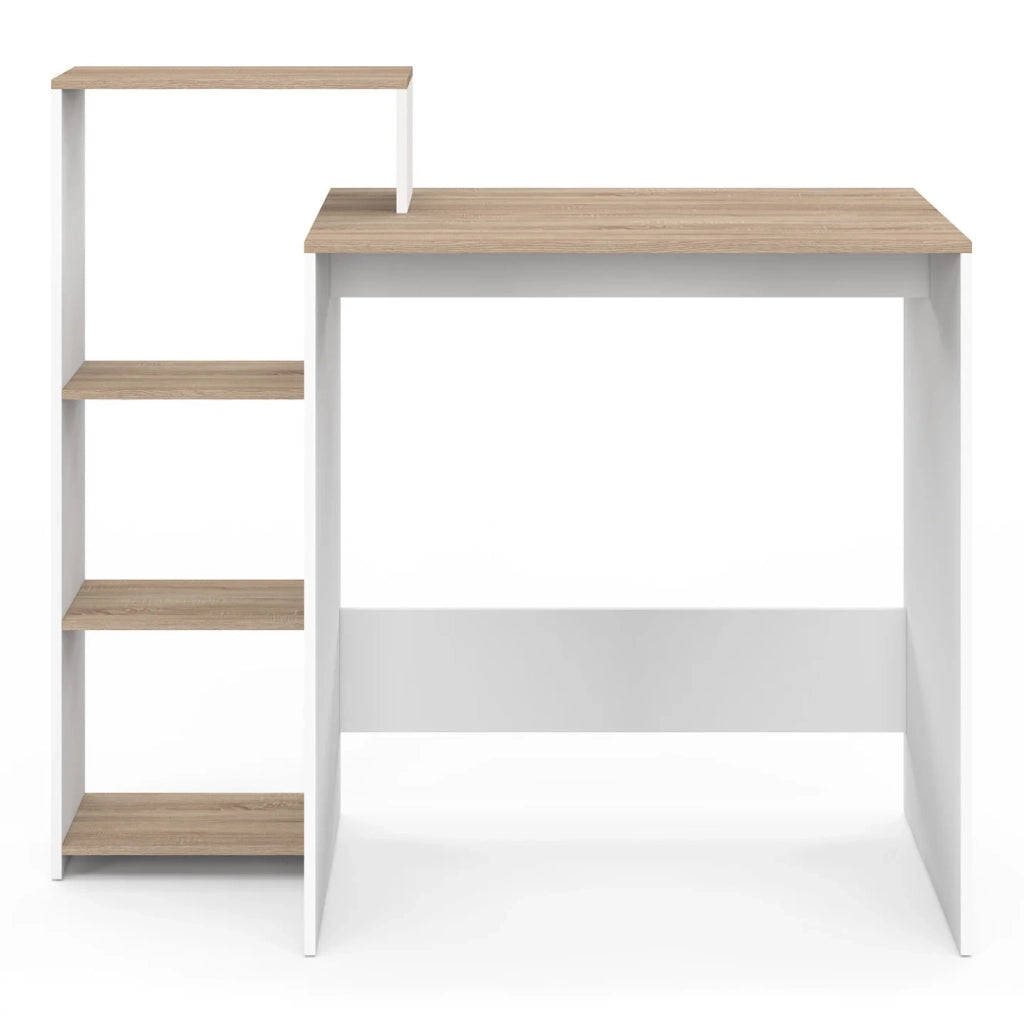 IDMarket - Scrivania LILIAN con ripiani modulari laterali in legno effetto faggio e bianco
