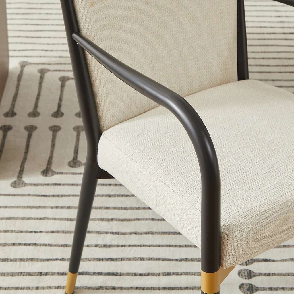 Sedie da Pranzo con Braccioli Set 2 Pezzi ¨C MINIMAL ¨C Tessuto Crema, Struttura Nera, Stile Moderno