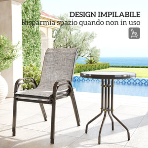 Set 3 Pezzi da Giardino 2 Sedie da Giardino 54x71x93 cm e Tavolino Rotondo Ø60x71 cm in Acciaio Grigio