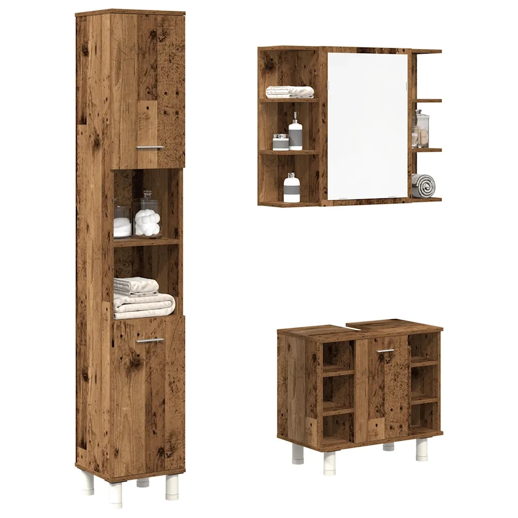 Set Mobili da Bagno 3 pz Legno Antico in Legno Multistrato 3328569