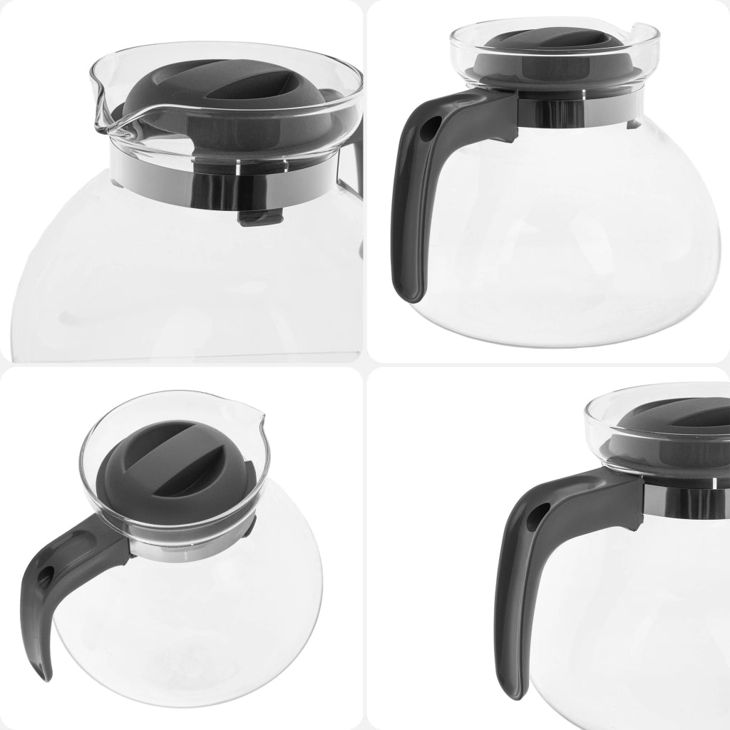 KADAX Brocca in vetro per tè e caffè da 1,7 l, resistente al calore, con coperchio, colore grigio.