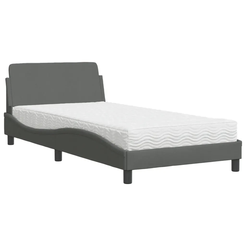 Letto con Materasso Dover Grigio Scuro 100x200 cm in Tessuto