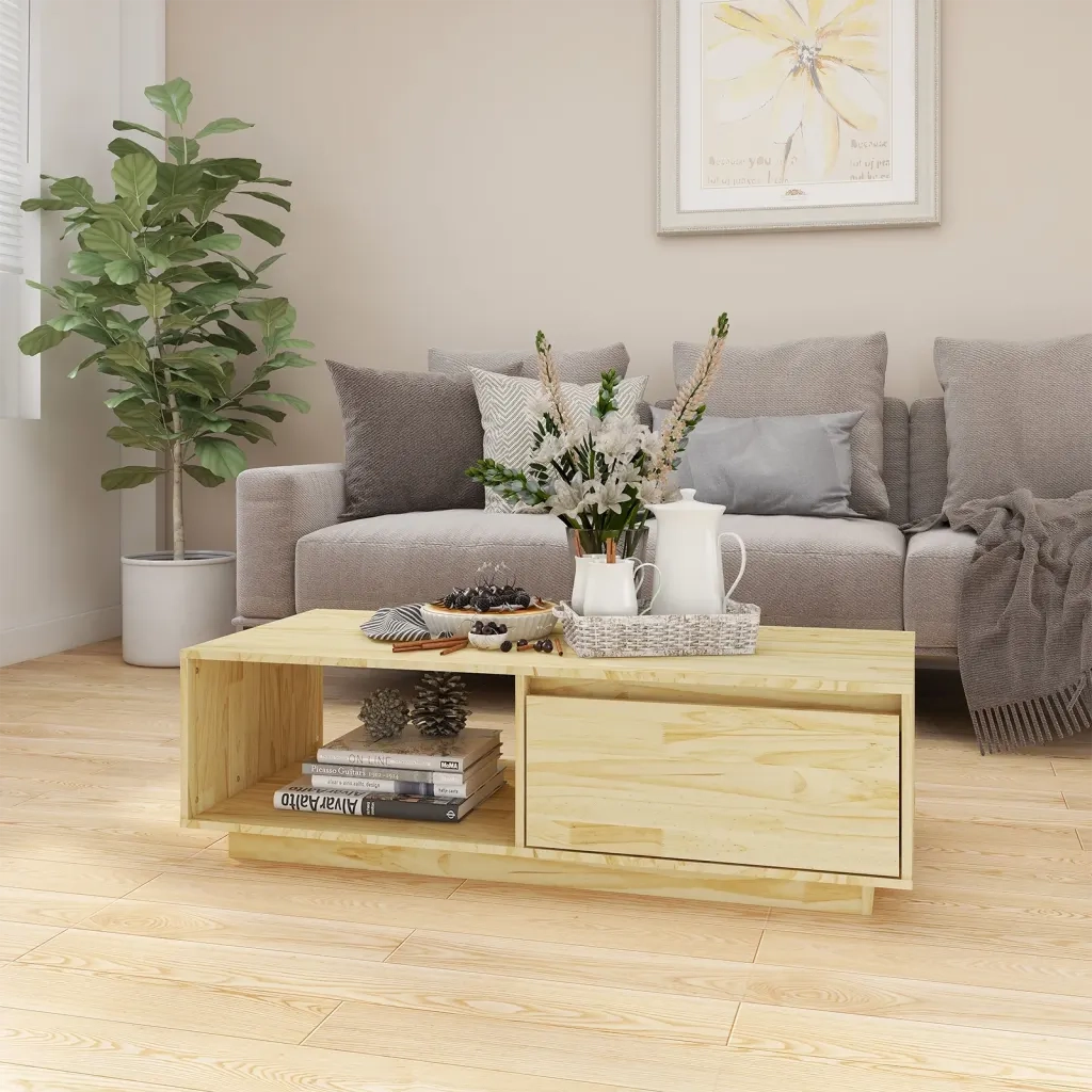 Tavolino da Salotto-Tavolino da soggiorno-Tavolo 110x50x33,5 cm in Legno Massello di Pino 560759