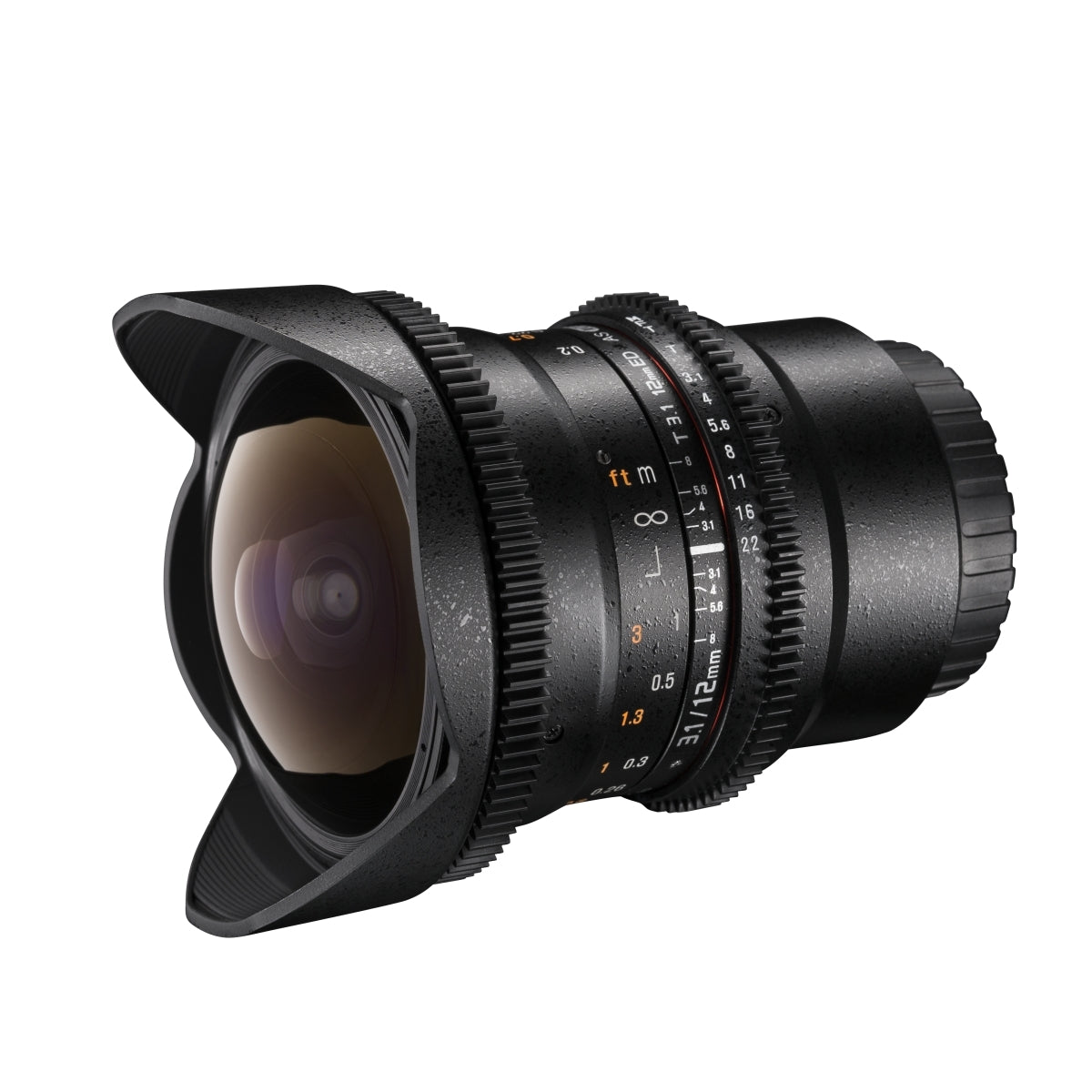 Walimex Pro 12mm 1:3.1 Fish-Eye VCSC per obiettivo Canon EF con baionetta nera (messa a fuoco manuale, calcolato per il sensore full-frame, regolazione continua dell'apertura, con paraluce rimovibile)