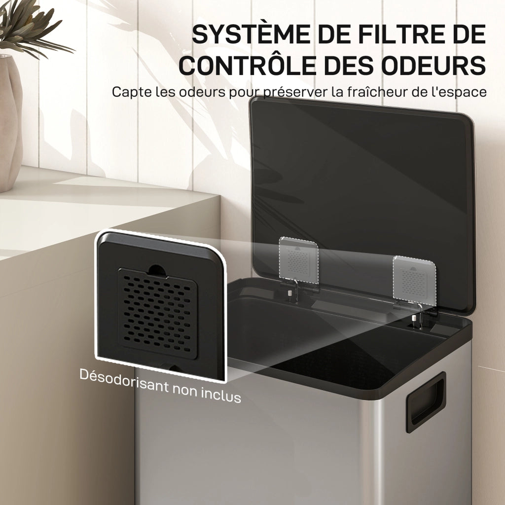 Cestino per rifiuti da cucina 50L ¨C Zephmum ¨C Argento 41.7x36.6x62cm