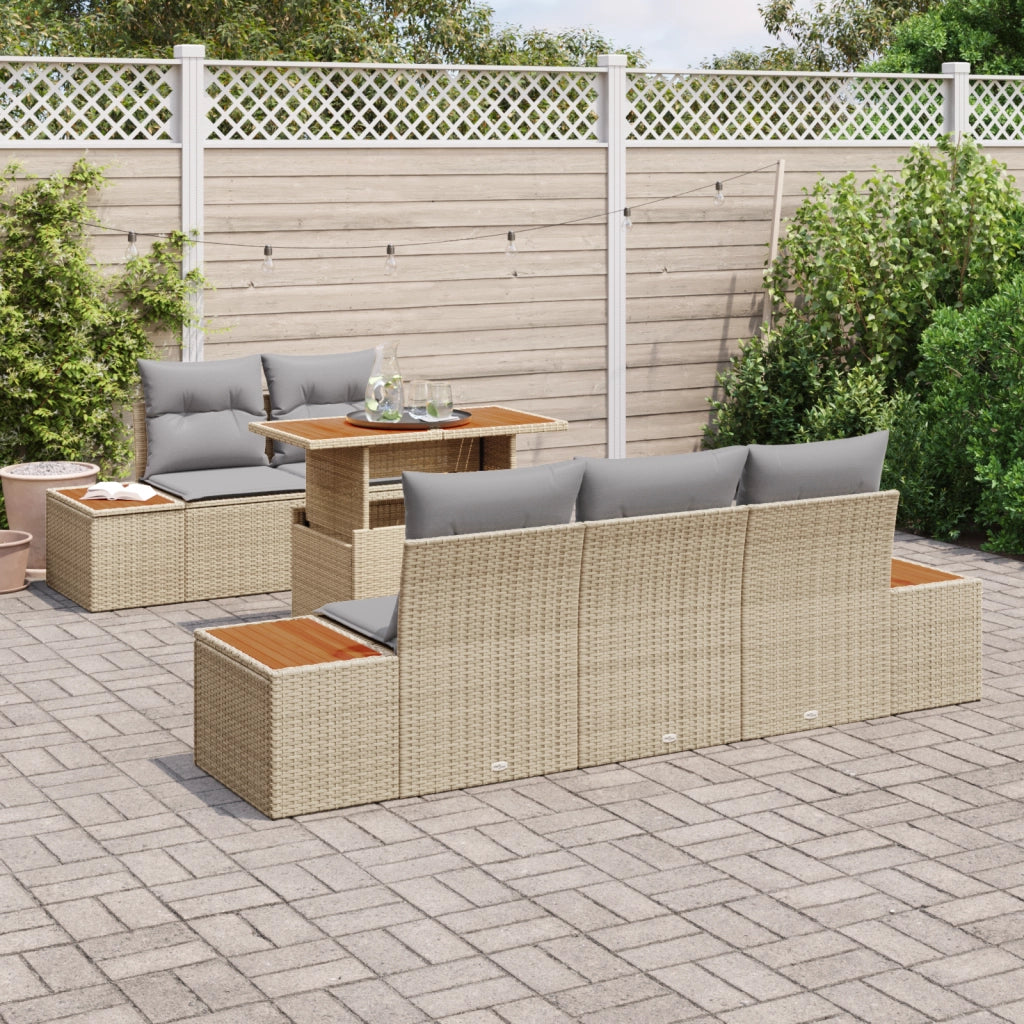 Set divani giardino  6 pezzi con cuscini Beige Polyrattan