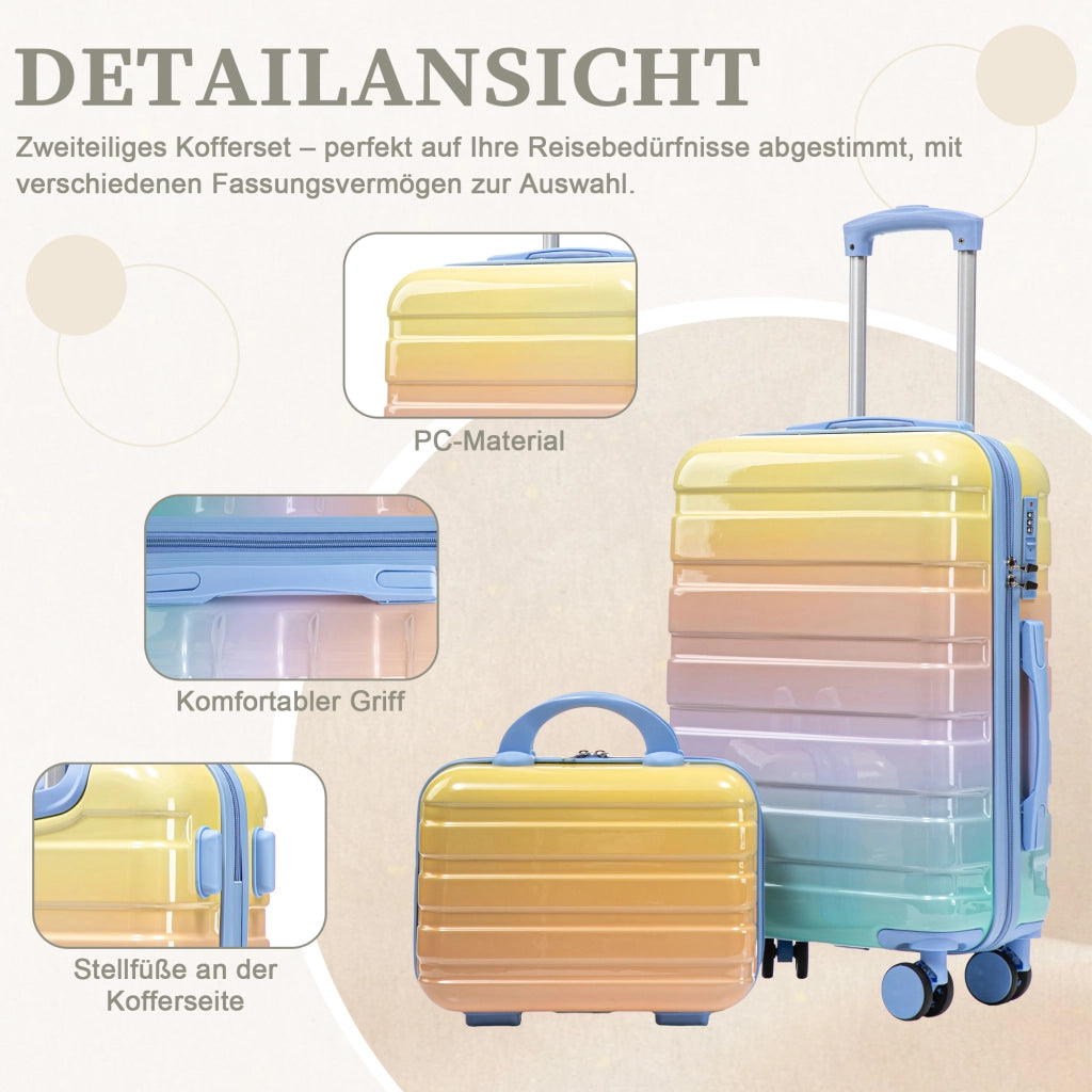 Set composto da due valigette girevoli in PC da 14"/20" con lucchetto a combinazione e trousse per cosmetici da 14" (gialla)