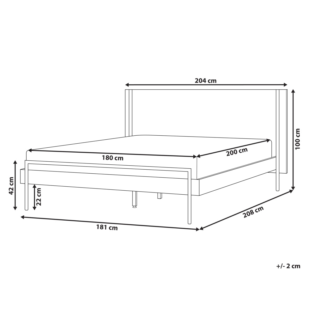 Letto 180 x 200 cm in frassino scuro con rete a doghe e testiera gambe in metallo nero