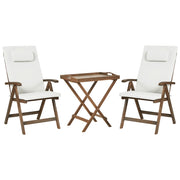 Set da balcone in stile rustico da giardino tavolo in acacia massiccia naturale e 2 sedie pieghevoli con cuscini bianco sporco