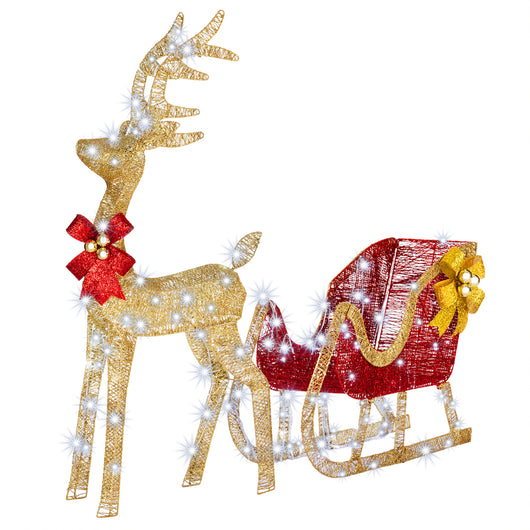 Renna Natalizia XXL con Slitta Luminosa per Esterno 8 Funzioni Bianco Freddo H120