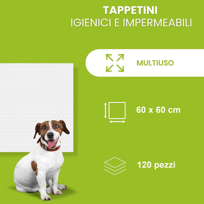 120pz Tappetini Igienici Traversine Cane Super Assorbenti 60x60cm con adesivo